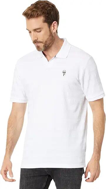 Karl Lagerfeld Paris Textured Johnny Collar Polo with Kocktail Karl Patch (White) Men's Clothing Cover