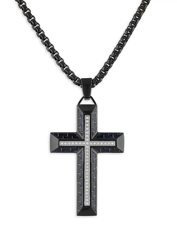 Esquire Men's Black IP Stainless Steel & 0.2 TCW Diamond Cross Pendant Necklace Cover