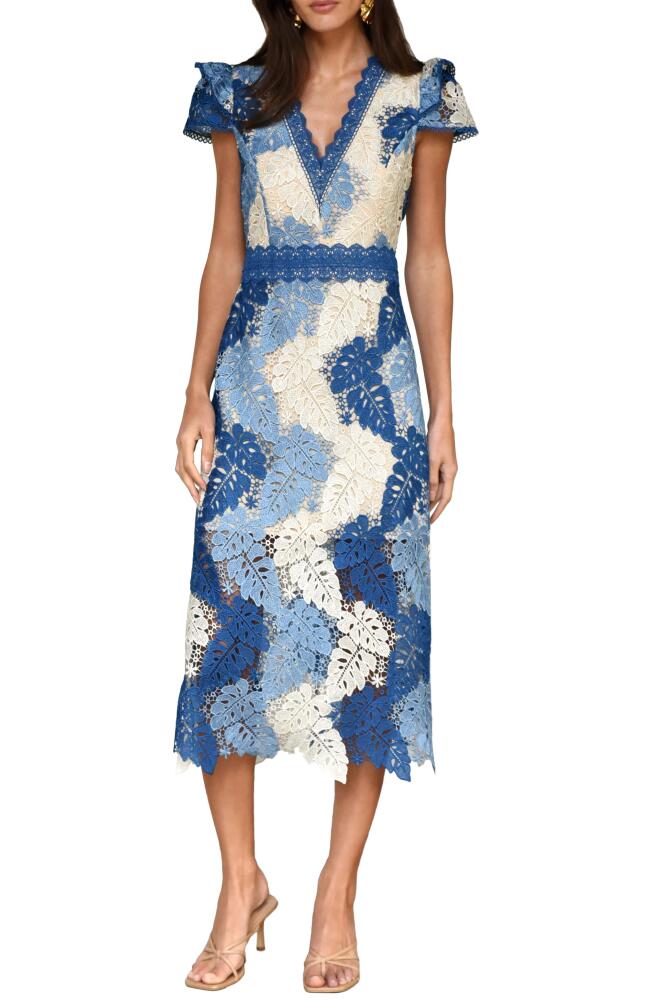 Adelyn Rae Adeline Palm Lace Midi Dress in Sapphire Blue/cream Cover