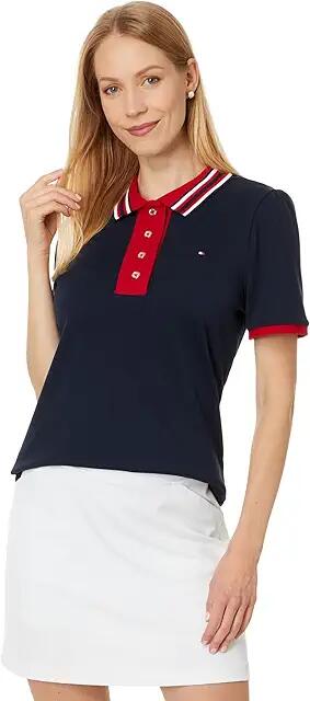 Tommy Hilfiger Puff Sleeve Interlock Polo (Sky Captain) Women's Clothing Cover