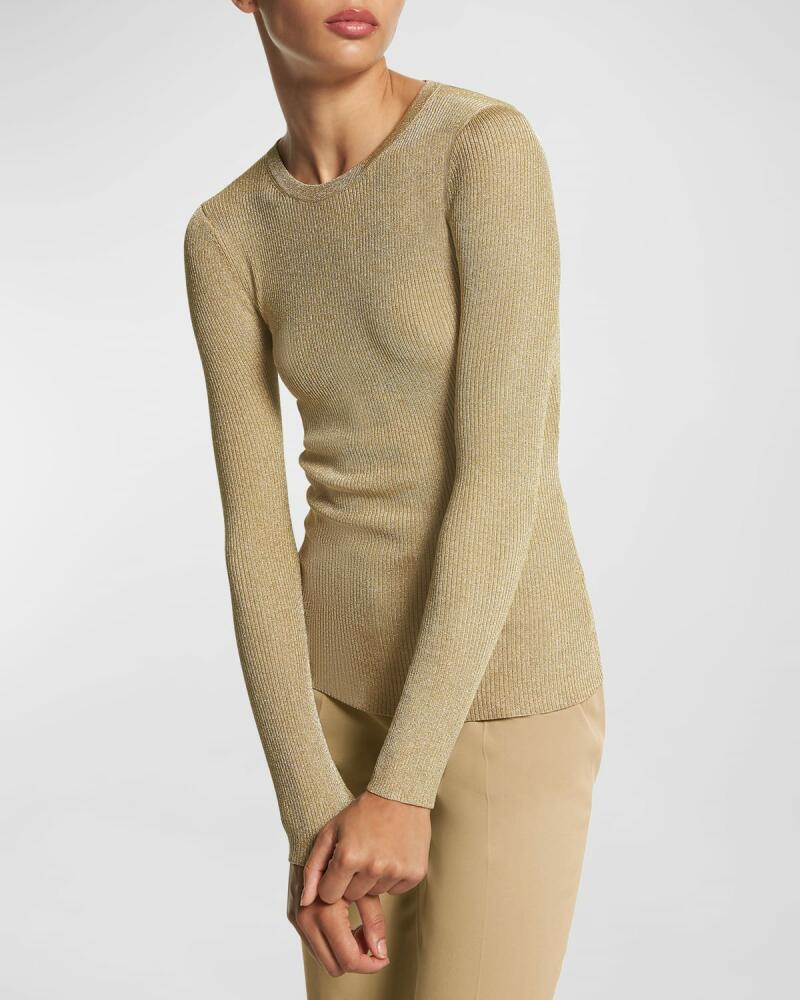 Michael Kors Collection Metallic Rib Long-Sleeve Crewneck Sweater Cover