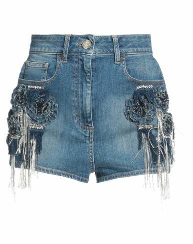 Elisabetta Franchi Woman Denim shorts Blue Cotton, Elastane, Metal, Glass Cover