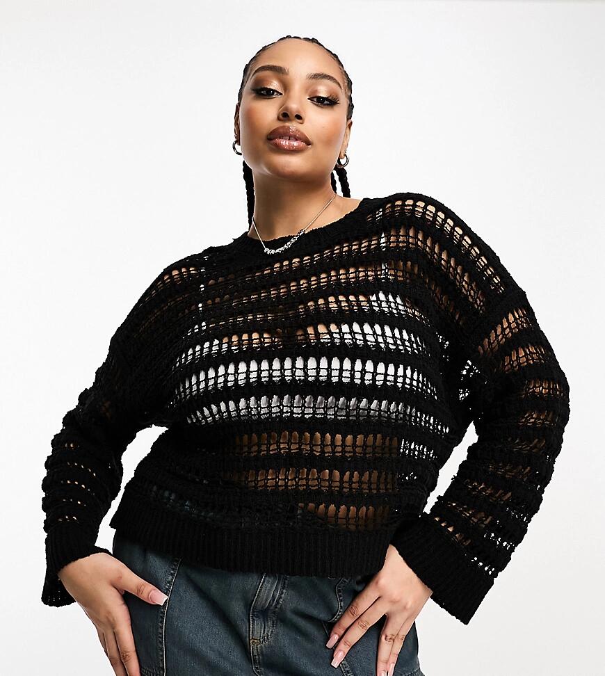 ASOS DESIGN Curve sweater with open stitch in textured yarn in black Cover