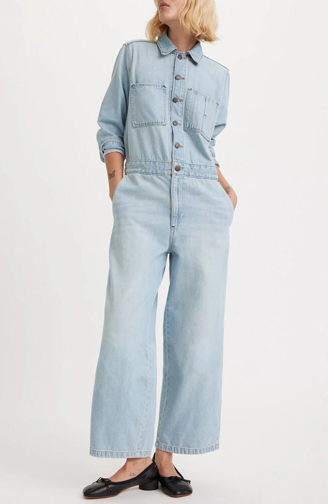 levi's Iconic Long Sleeve Denim Wide Leg Jumpsuit in Antigone Stripe Chalk Pink Cover