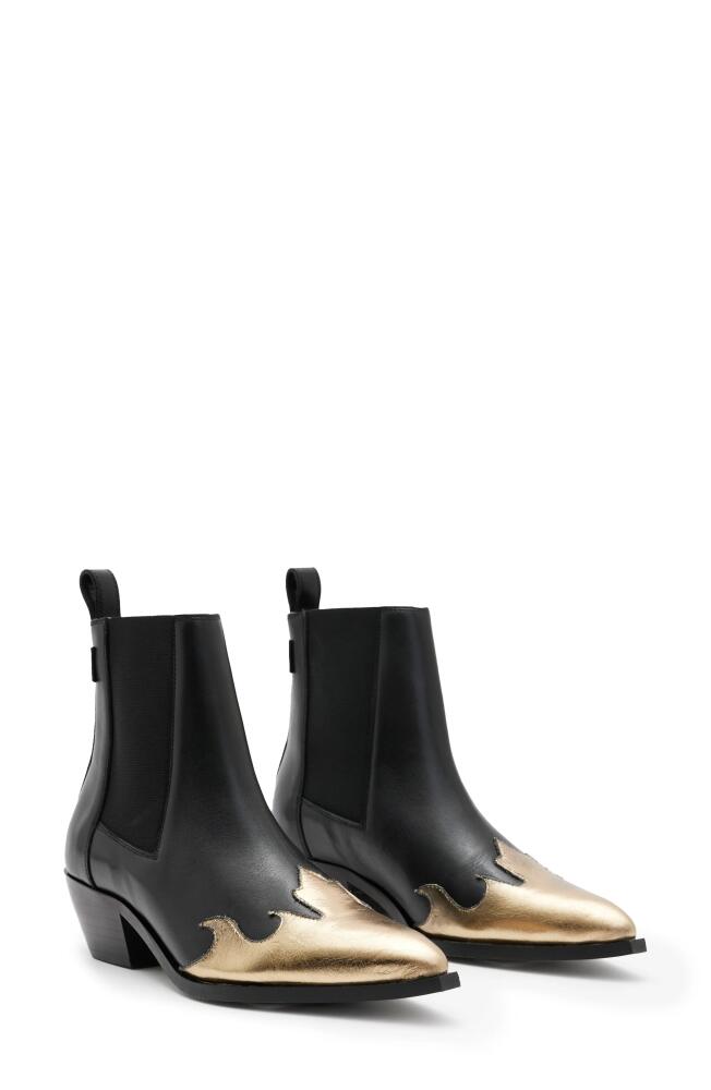 AllSaints Dellaware Pointed Toe Chelsea Boot in Black/Gold Cover