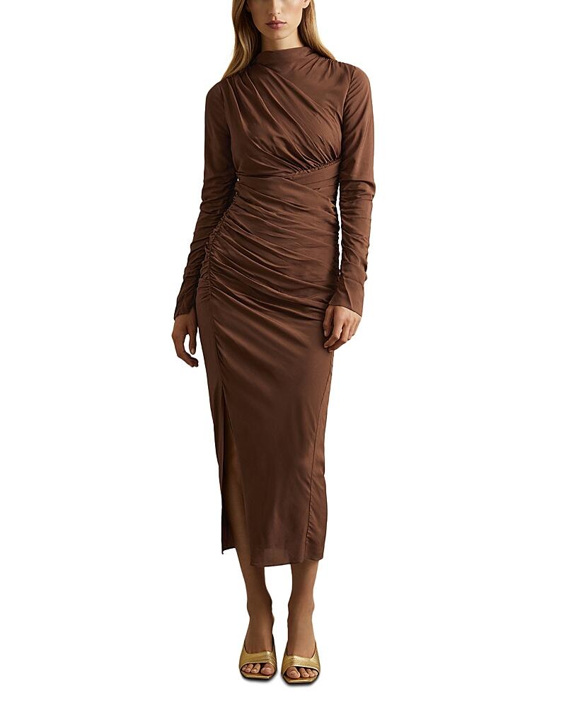 Reiss Kelly Ruched Mock Neck Midi Dress Cover