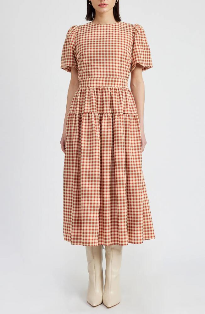 En Saison June Gingham Cotton Blend Dress in Rust Cream Cover