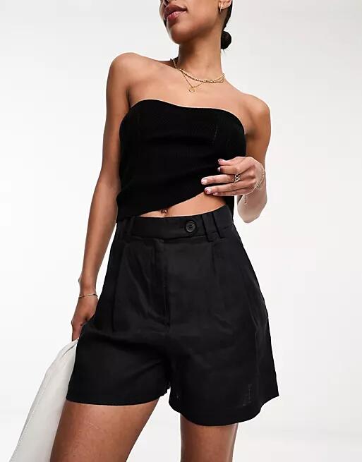 & Other Stories linen high rise belted shorts in black Cover