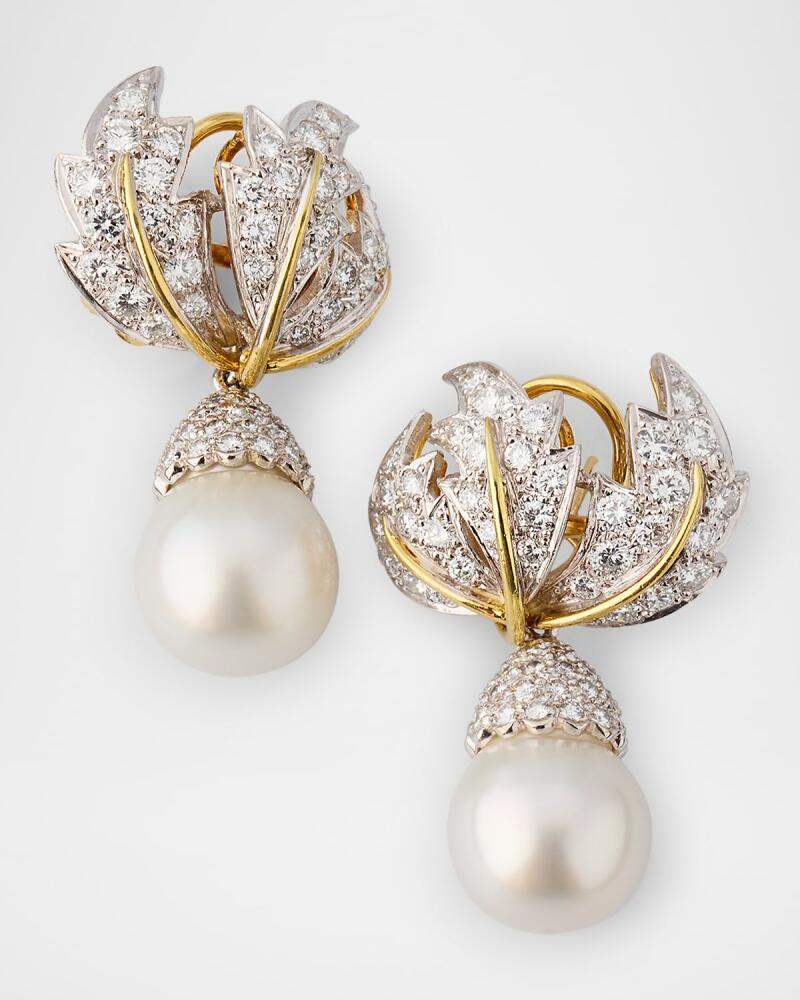 NM Estate Estate Platinum and 18K Diamond Leaf Earrings with Pearls Cover