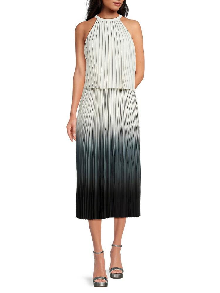 T Tahari Women's Pleated Ombré Dress - Black White Cover