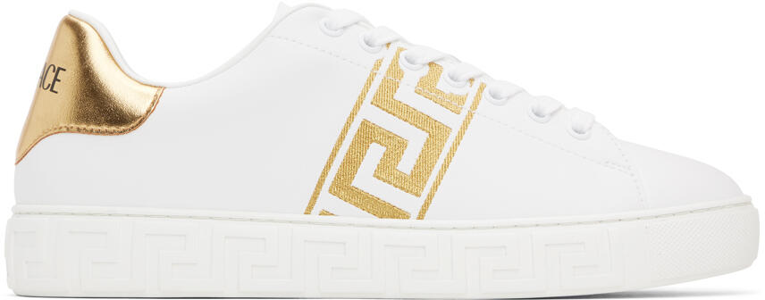 Versace White & Gold Embroidered Greca Sneakers Cover