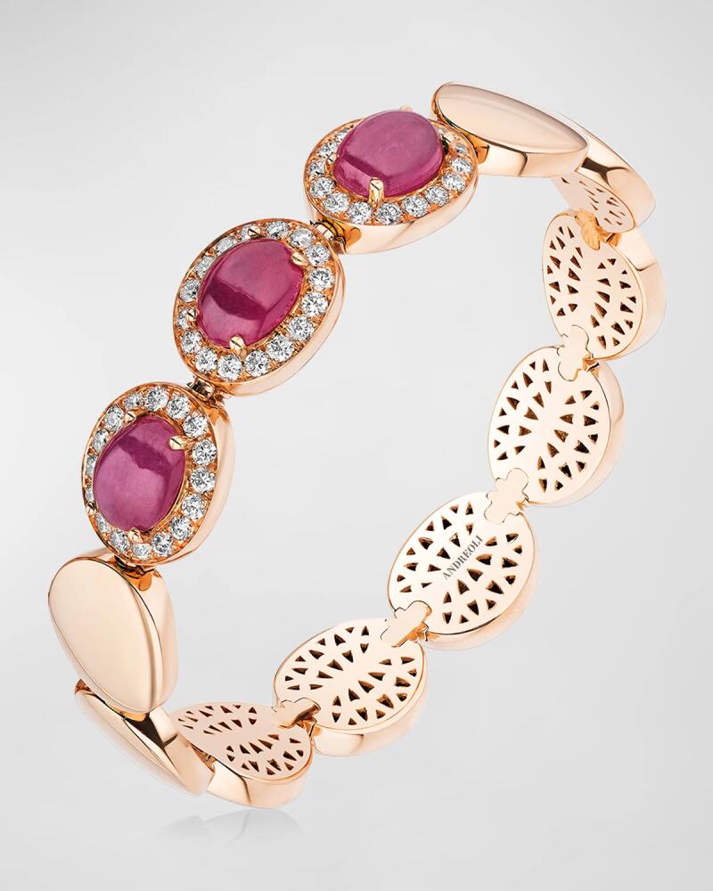 Andreoli 18K Rose Gold Ruby and Diamond Stretchy Bracelet Cover