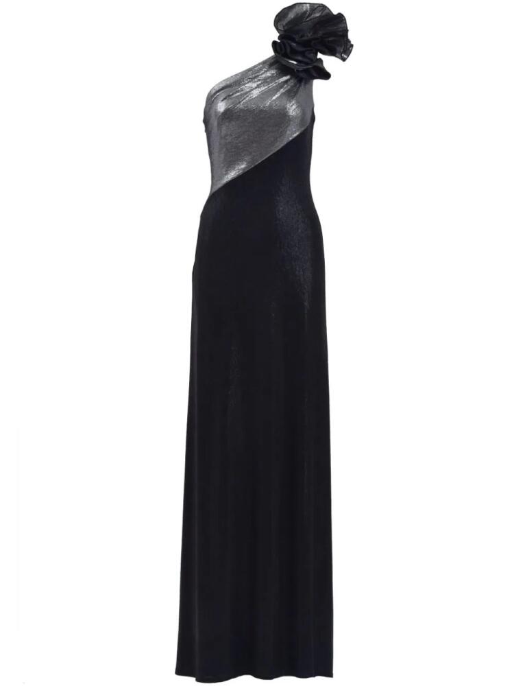 Tadashi Shoji floral-appliqué asymmetric gown - Black Cover