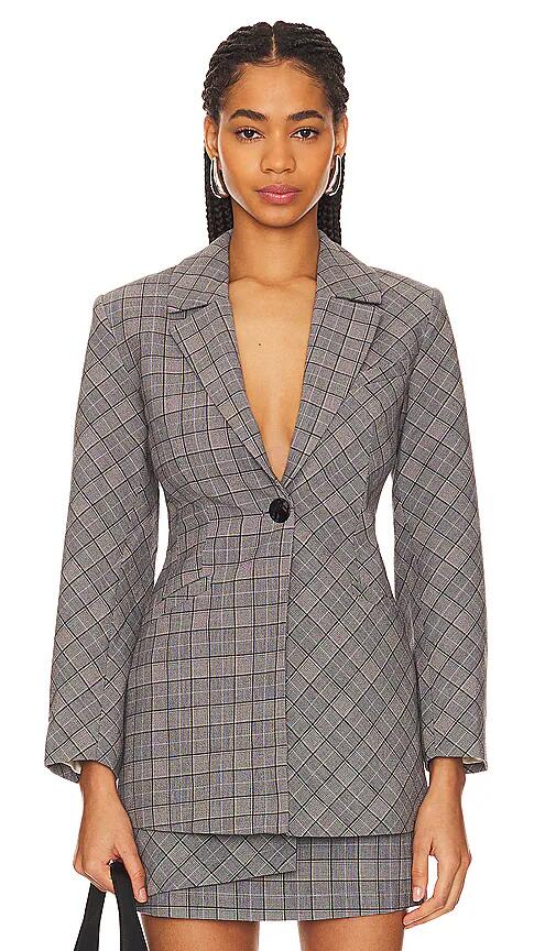 Ganni Check Mix Fitted Blazer in Grey Cover