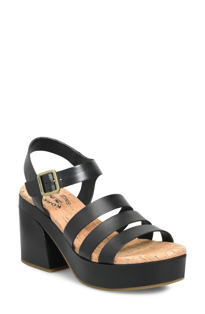 Kork-Ease Pasha Ankle Strap Platform Sandal in Black Leather Cover