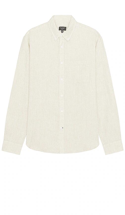 Club Monaco Long Sleeve Solid Linen Shirt in Cream Cover