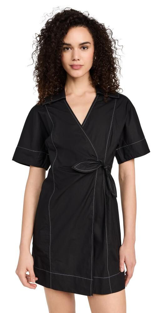 GANNI Cotton Poplin Wrap Mini Dress Black Cover