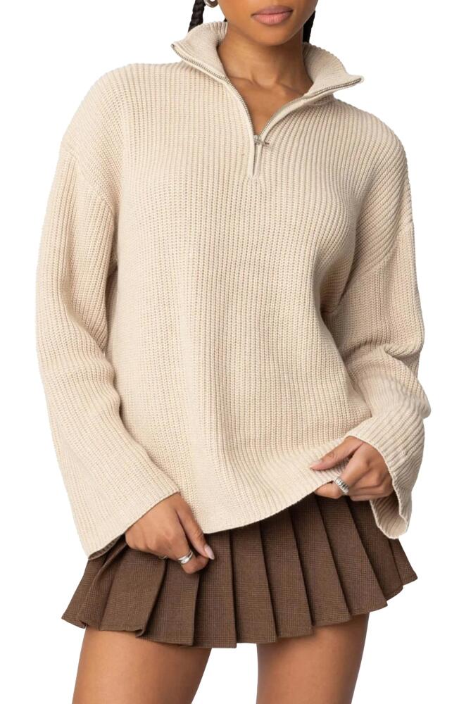 EDIKTED Amour High Neck Oversize Pullover Sweater in Beige Cover