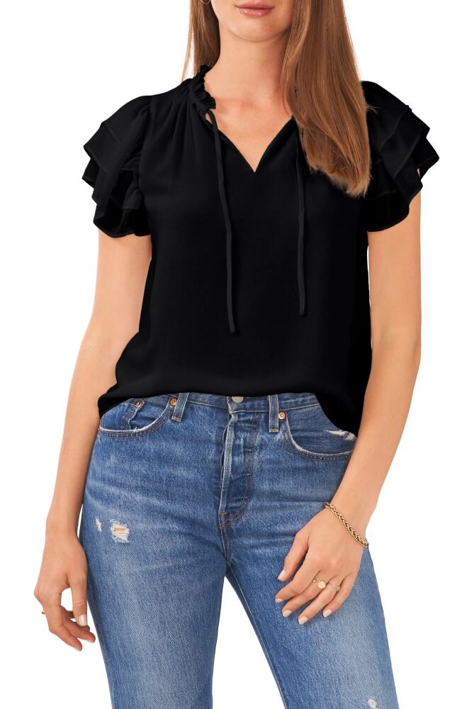 1.STATE Split Neck Flutter Sleeve Top in Rich Black Cover