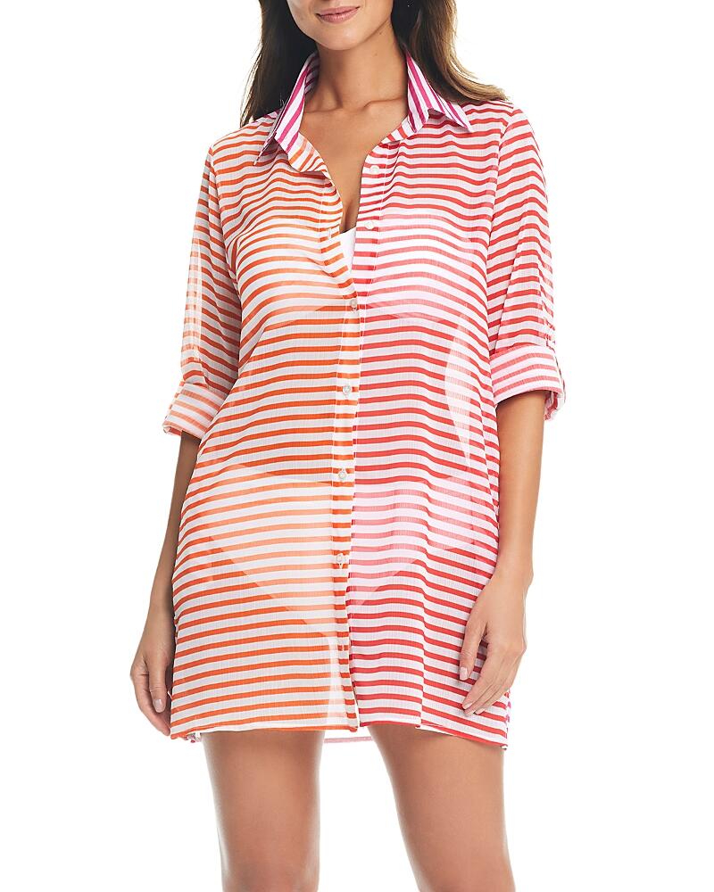 Bleu Rod Beattie Striped Button Front Cover Up Shirt - Exclusive Cover