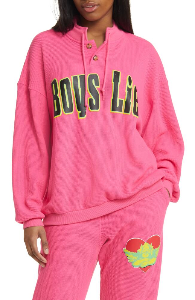 BOYS LIE Spunk Waffle Knit Graphic Henley in Neon Pink Cover