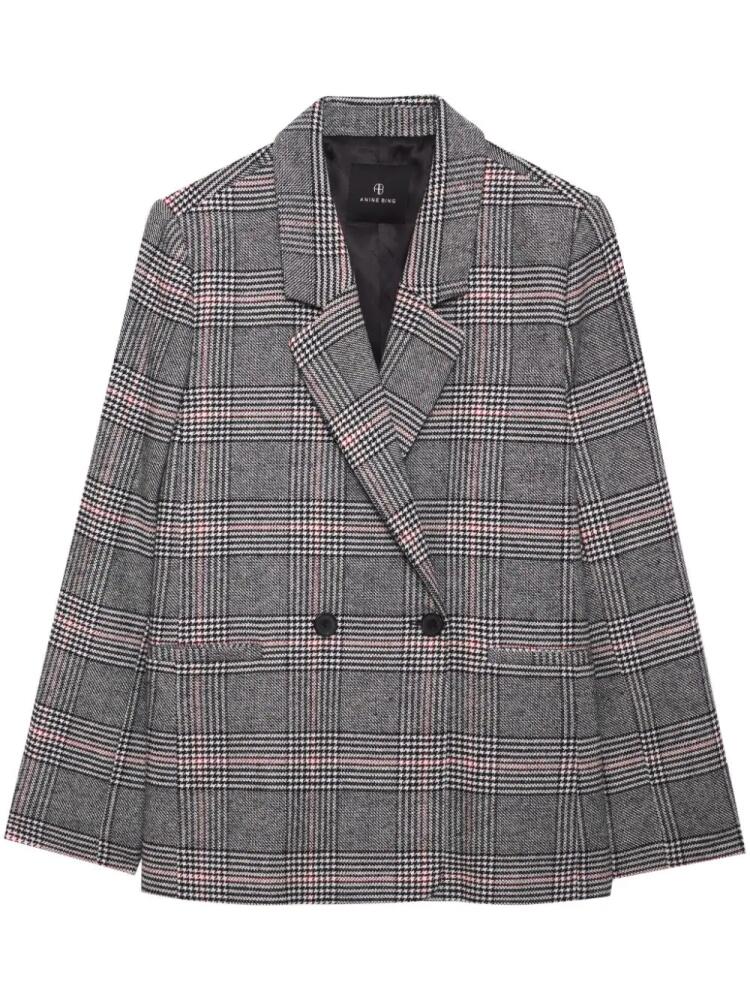 ANINE BING Madeleine plaid wool blazer - Black Cover