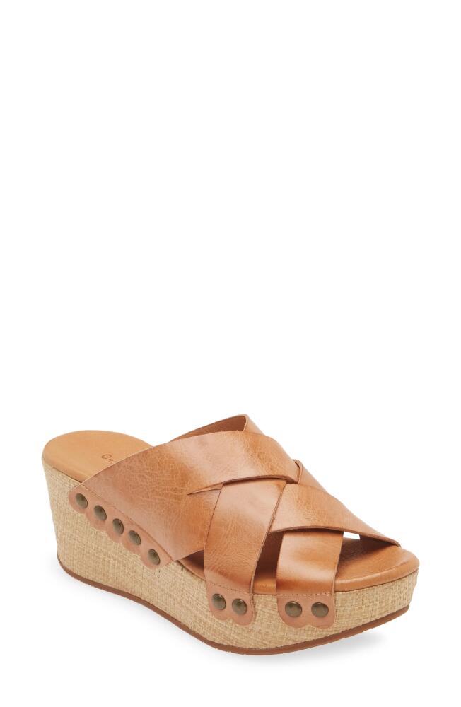 Chocolat Blu Yetta Platform Wedge Slide Sandal in Camel Leather Cover