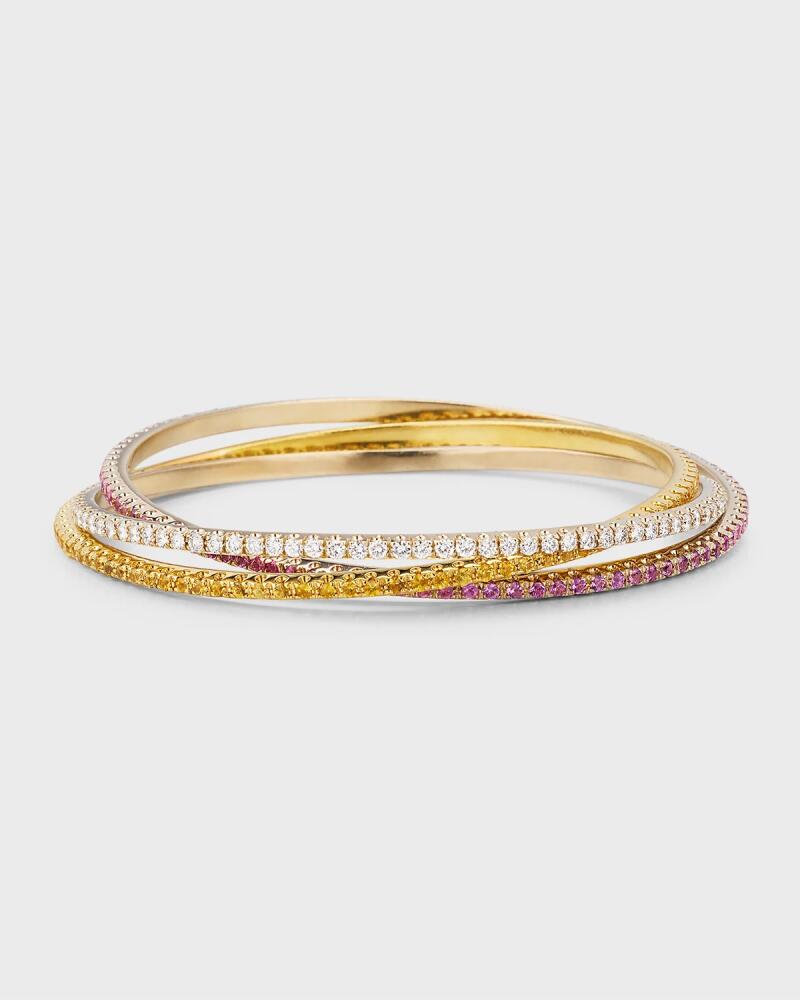 NM Estate Estate 18K White and Yellow Gold Diamond, Yellow Sapphire and Pink Sapphire Bangles, Set of 3 Cover