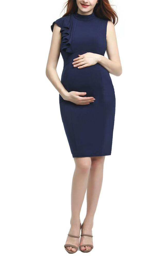 Kimi and Kai Josephine Ruffle Maternity Sheath Dress in Navy Cover