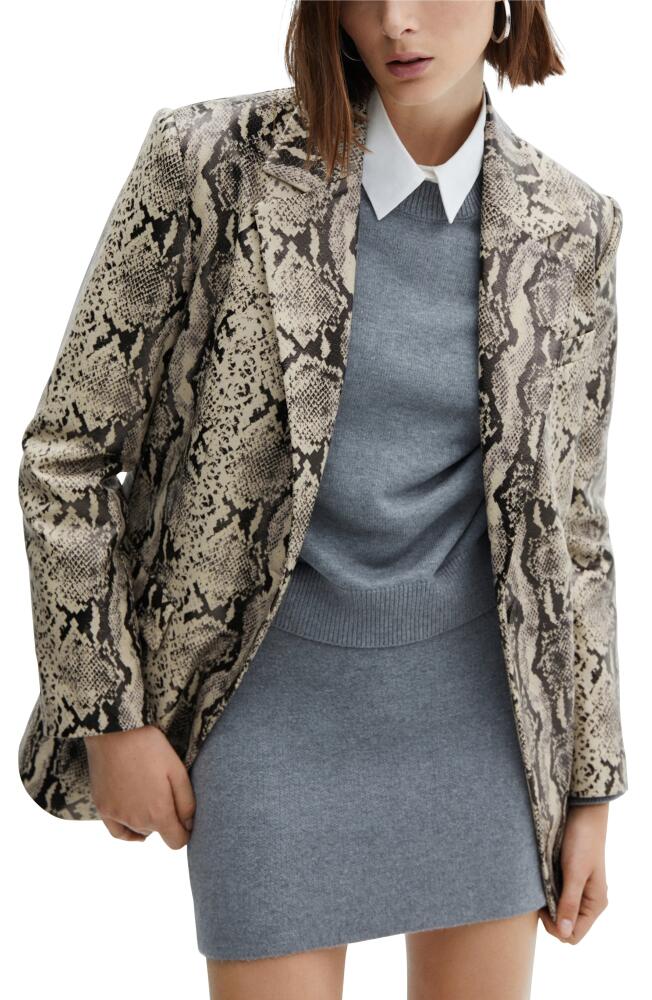 MANGO Kourtney Faux Snakeskin Blazer in White Cover