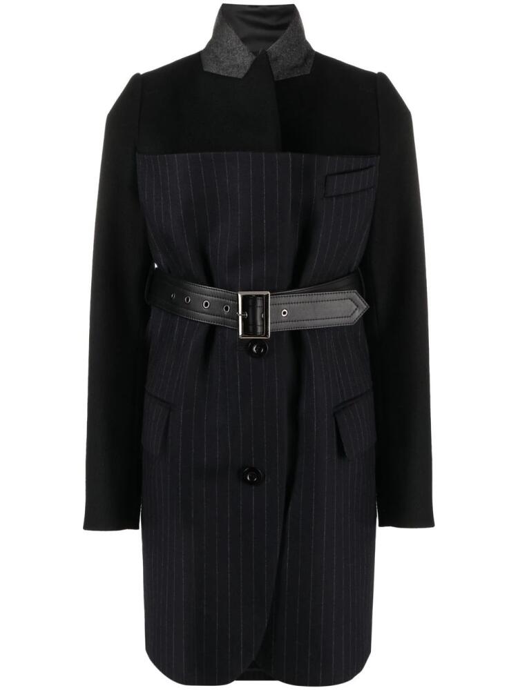 sacai belted pinstriped wool blazer - Black Cover