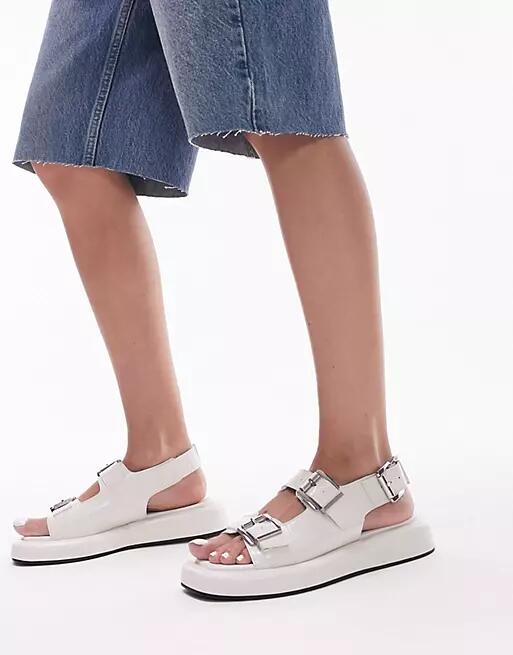 Topshop Gen buckle sling back sandals in white croc Cover