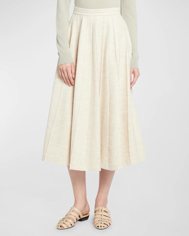 Loro Piana Fumiko Pleated Wool Silk Linen Midi Skirt Cover