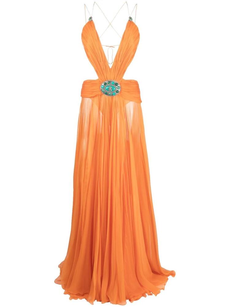 Roberto Cavalli pleated silk V-neck gown - Orange Cover