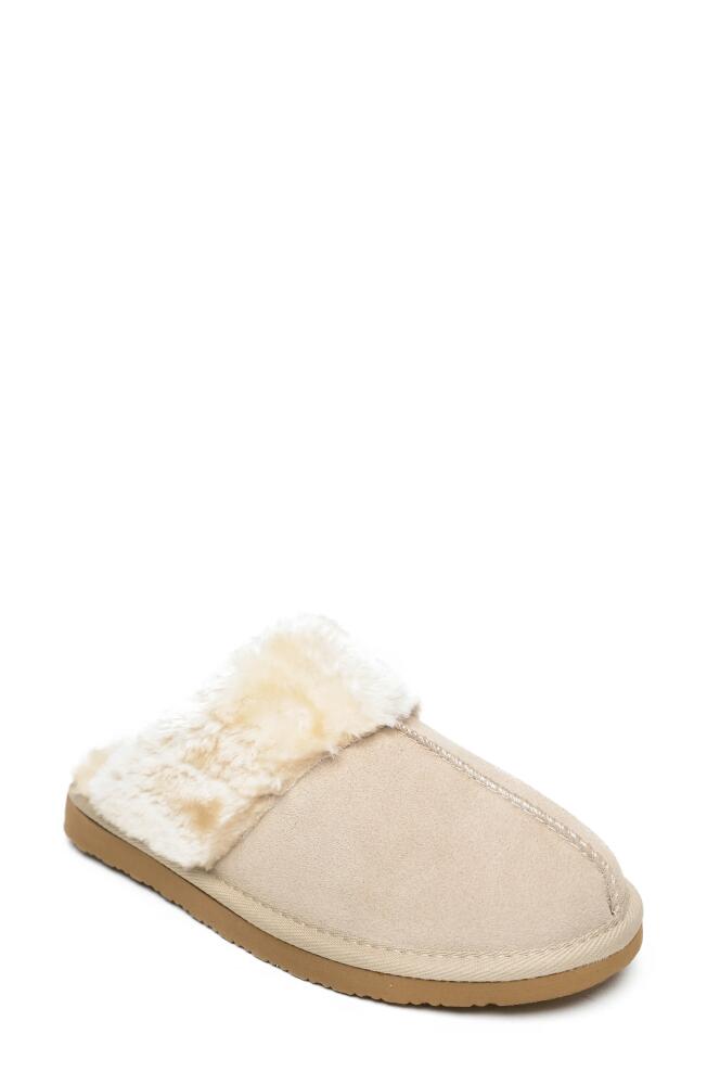 Minnetonka Chesney Mule Slipper in Stone Suede Cover