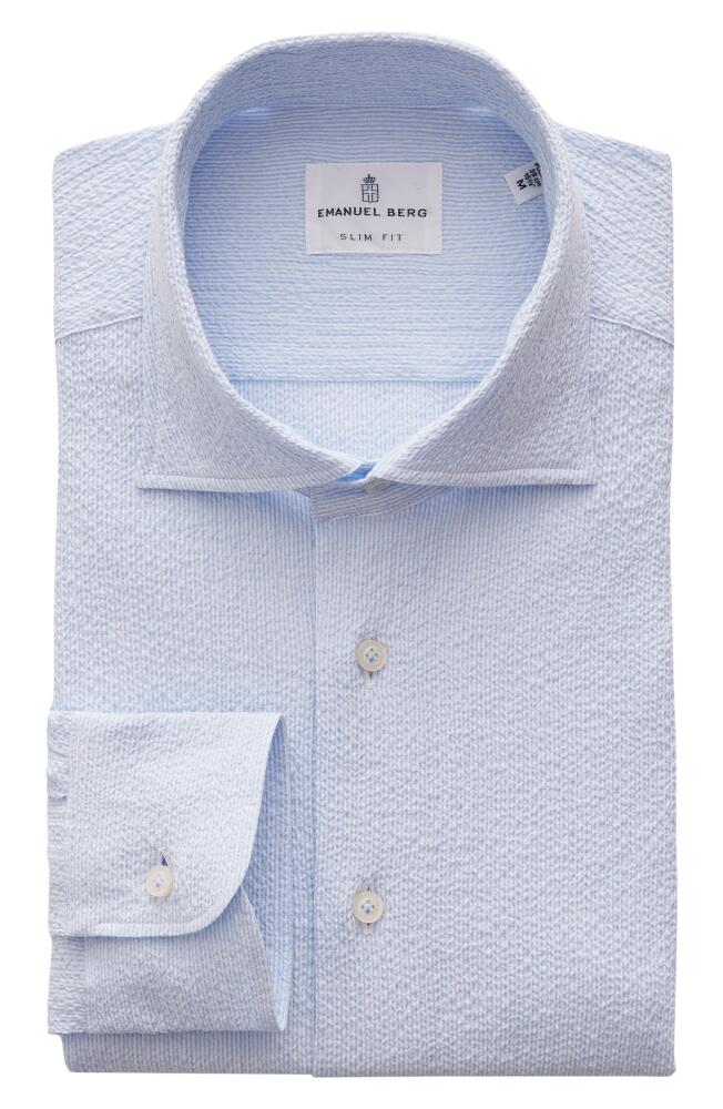 Emanuel Berg Crinkle Stretch Button-Up Shirt in Light Pastel Blue Cover