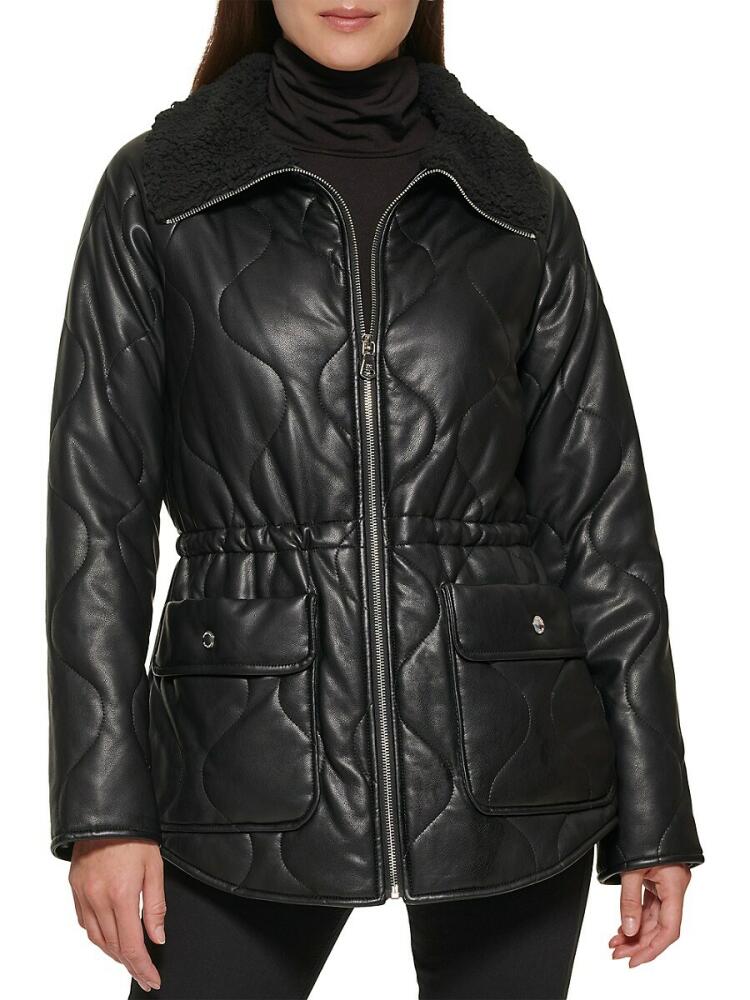 Kenneth Cole Women's Quilted Faux Fur Trim Anorak Jacket - Black Cover