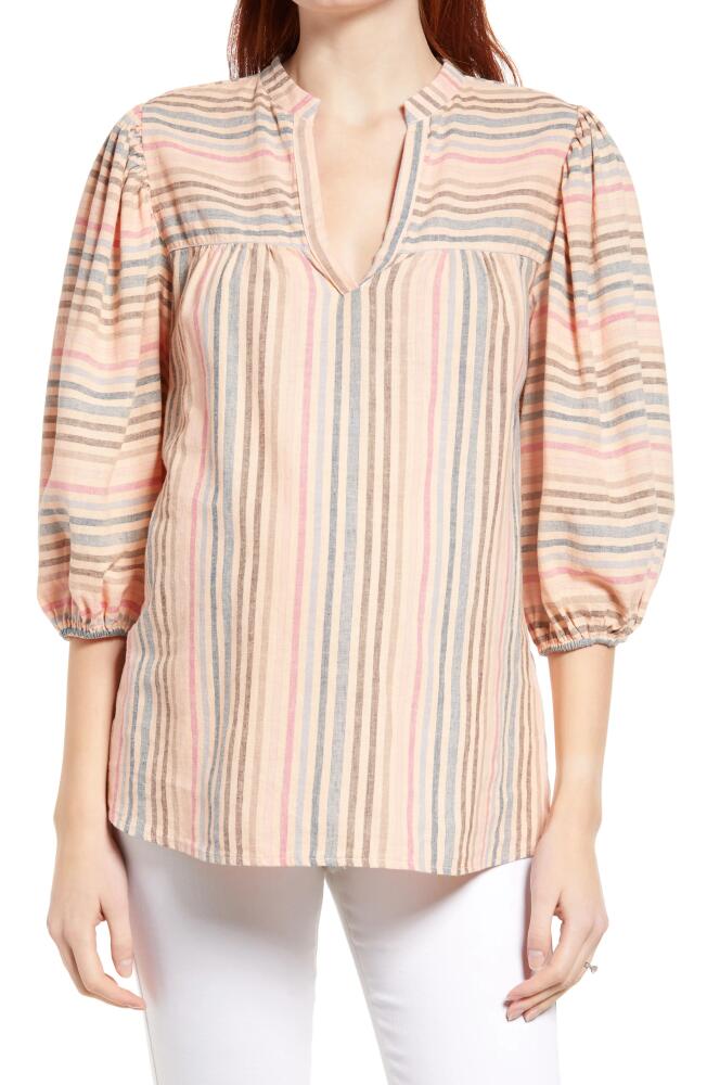 Maternal America n Stripe Puff Sleeve Maternity Blouse in Peach/Navy Stripe Cover