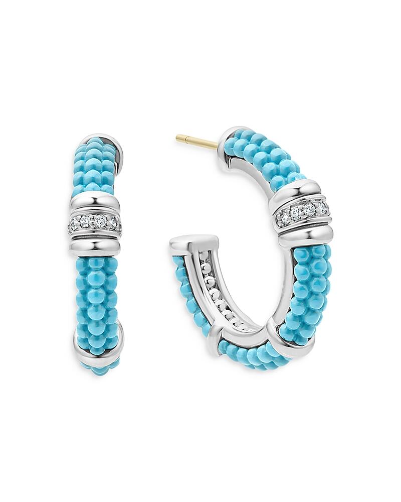 Lagos Blue Caviar & Diamond Sterling Silver Hoop Earrings Cover