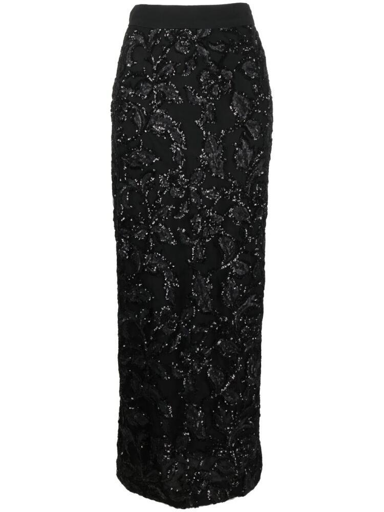 Elie Saab floral embroidered midi skirt - Black Cover