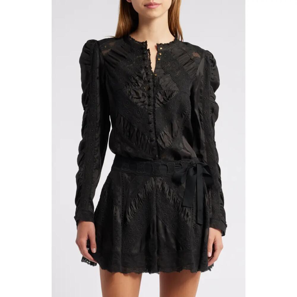 LoveShackFancy Isaline Lace Button-Up Shirt in Black Cover