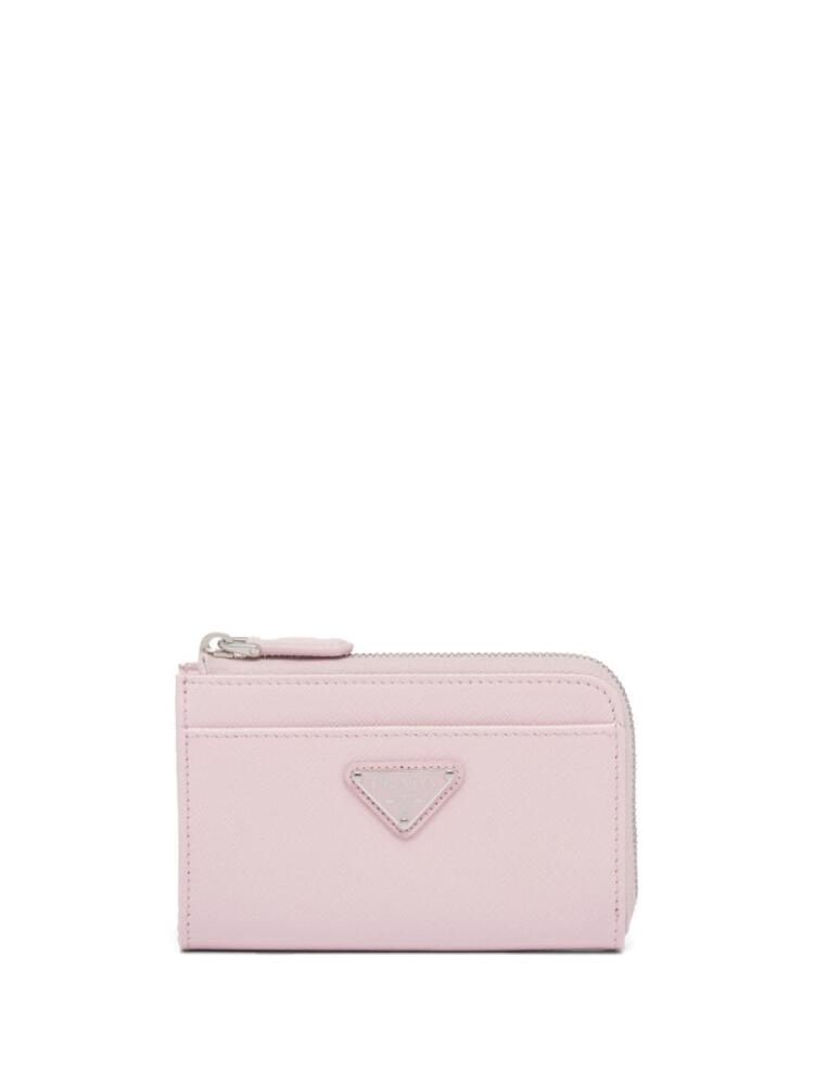 Prada logo-plaque leather keychain - Pink Cover