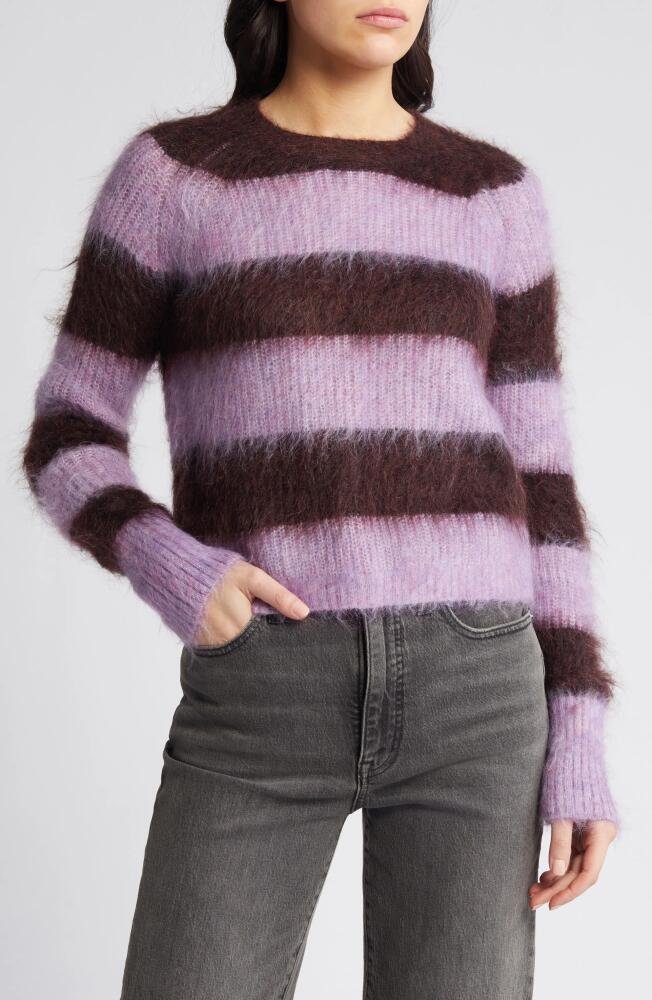 AllSaints Lou Brushed Stripe Mohair Blend Sweater in Raisin Red/Lilac Cover