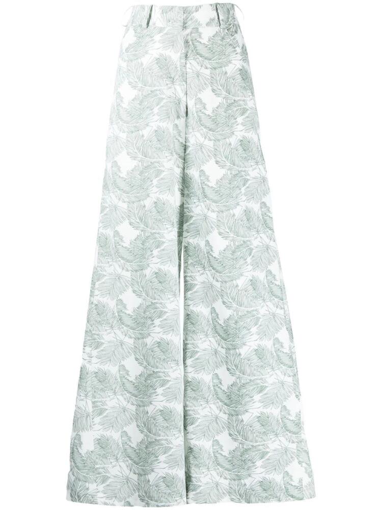 Bambah palm leaf-print wide-leg trousers - Green Cover