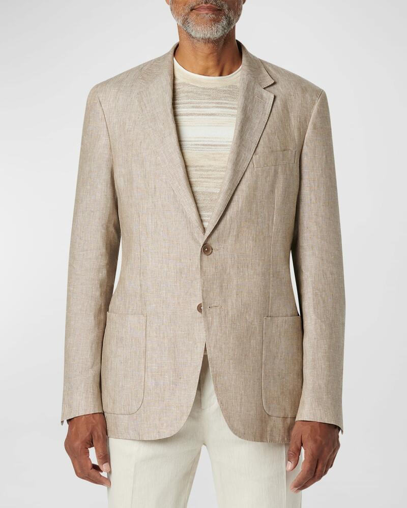 Bugatchi Men's Linen Single-Breasted Blazer Jacket Cover