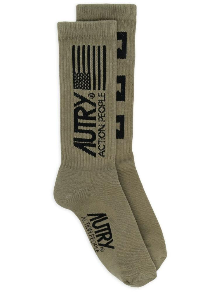 Autry logo-print knit socks - Green Cover