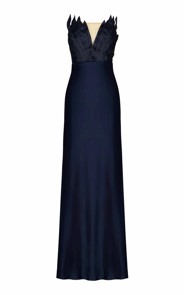 Andres Otalora - Paseo Del Prado Pleated Silk Satin Maxi Dress - Navy Cover