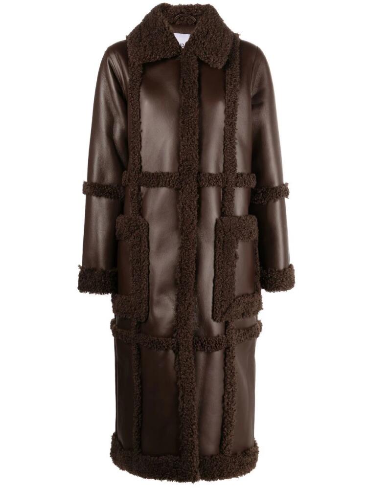 STAND STUDIO contrast-trim faux-leather coat - Brown Cover