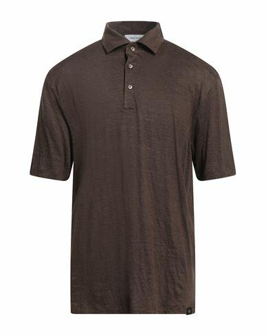 Gran Sasso Man Polo shirt Dark brown Linen Cover