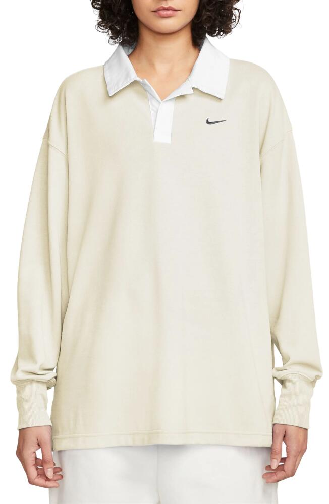 Nike Sportswear Essentials Oversize Long Sleeve Polo in Sail/Black Cover